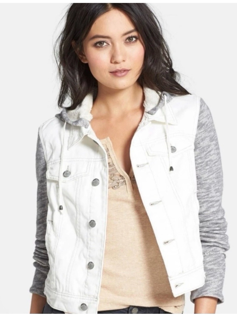 Free People Knit Hooded Denim Jacket - Picture 3 of 16